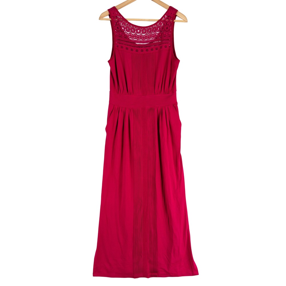 Sleeveless Fuchsia Lace Yoke Maxi Dress - Formal Wedding Bridesmaid Festive